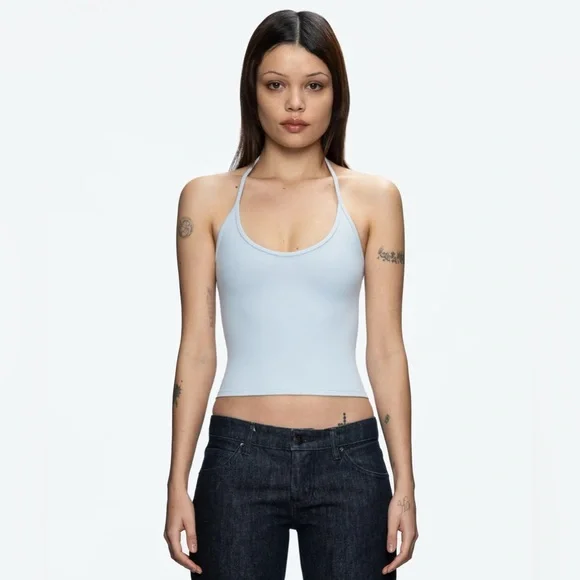 Tank Air | Tops | Tank Air Half Moon Halter In Baby Blue | Poshmark